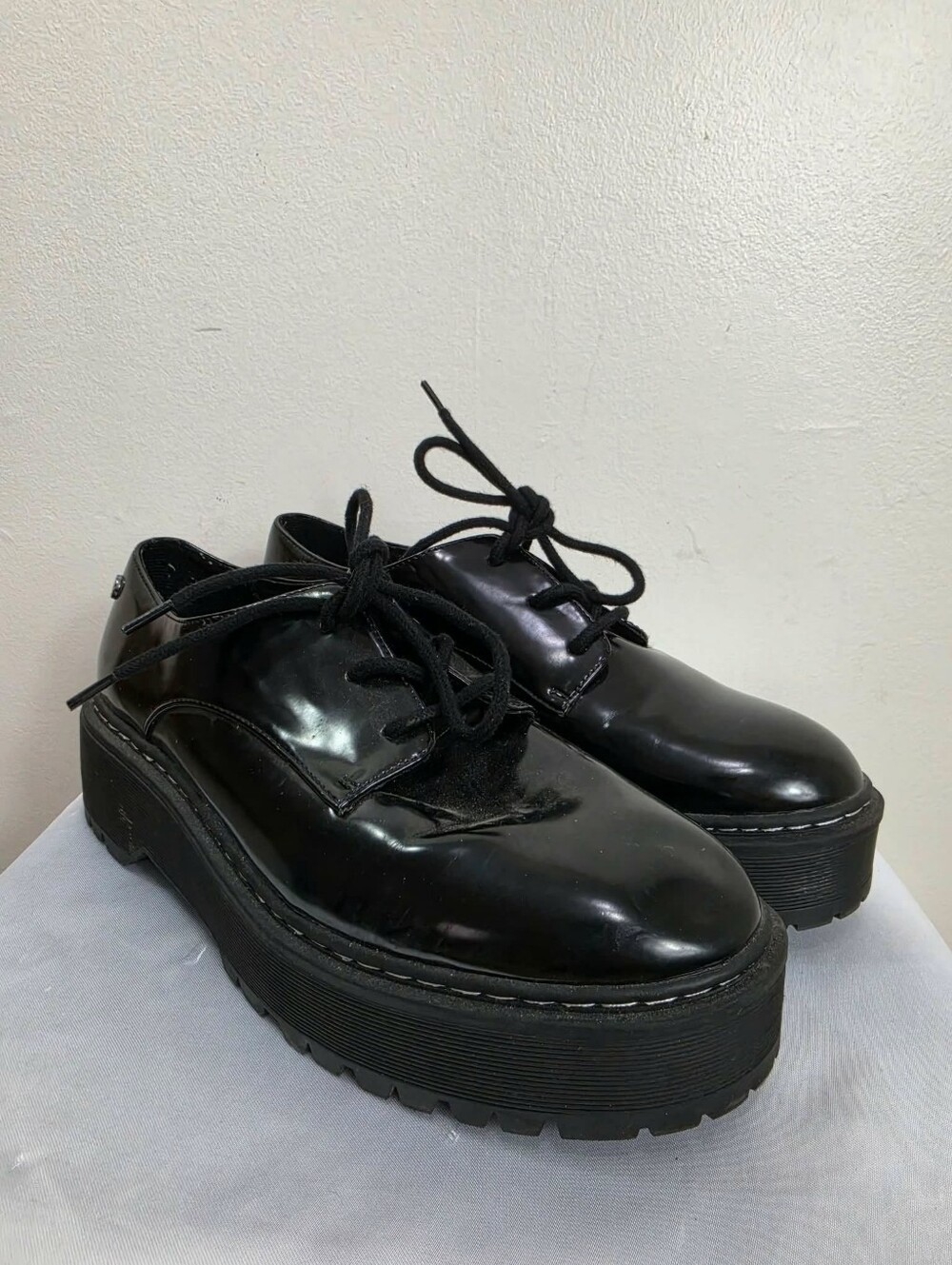 Chunky Black Lace-Up Platform Oxford Shoes